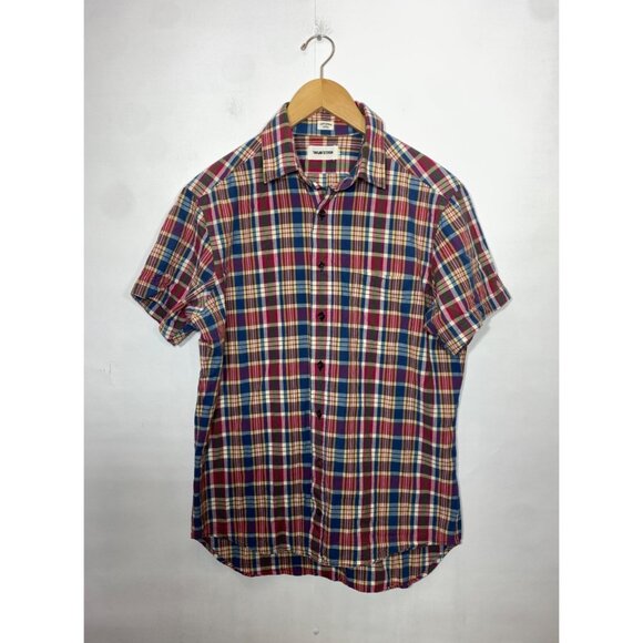 Taylor Stitch Short Sleeve Jack Shirt Red Madras Plaid Button Front 40 Medium - Picture 1 of 6